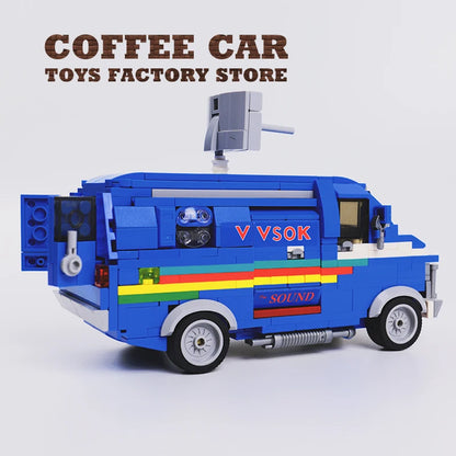 Mystery Town Sci-Fi Retro Van Building Blocks MOC City Street Vehicle Toy Set