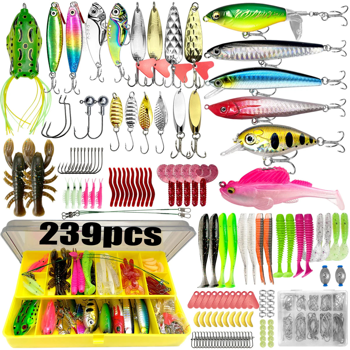 409Pcs Fishing Lure Tackle Box Set for Bass Trout Pike Layered Storage
