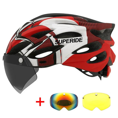 SUPERIDE Men Women Cycling Helmet with Rearlight Sports MTB Bicycle Helmet Road Bike Mountain Bike Helmet with Goggles & Visor-EXPROTAS