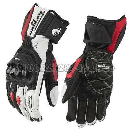 Biker Leather Gloves Motorcycle Black Carbon Fiber Protective Gear