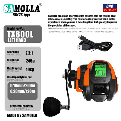 SAMOLLA Baitcasting Fishing Reel Electronic Big Led Screen High Speed 7.2:1 10kg Saltwater Waterproof Cast Drum Wheel Casting-EXPROTAS