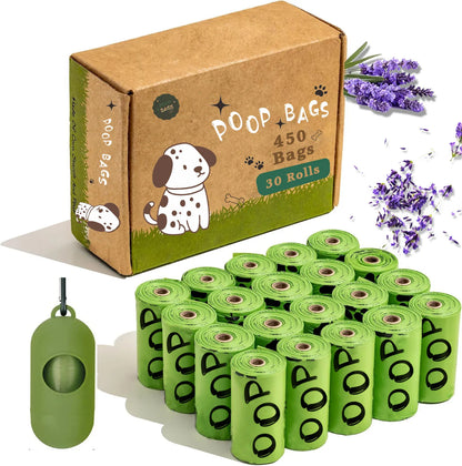 Biodegradable Dog Poop Bags Lavender Scented Extra Thick with Dispenser