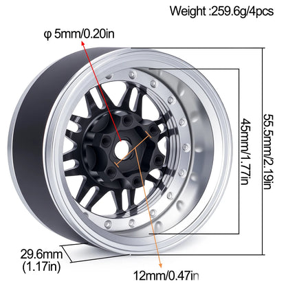 1.9 Aluminium Beadlock Wheels Adjustable Offset Rims 1/10 RC Crawler TRX4