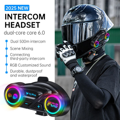 Intercom Y13 Pro Motorcycle Helmet Bluetooth  Headset 500m FM Radio Music Share