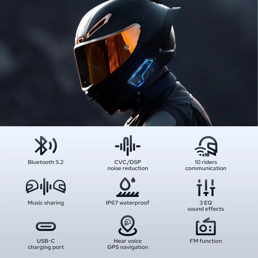 GEARELEC GX10 Motorcycle Intercom Helmet Bluetooth Headset 10 Riders 2km MOTO Communicator Interphone FM Music Sharing PK B4FM-X-EXPROTAS