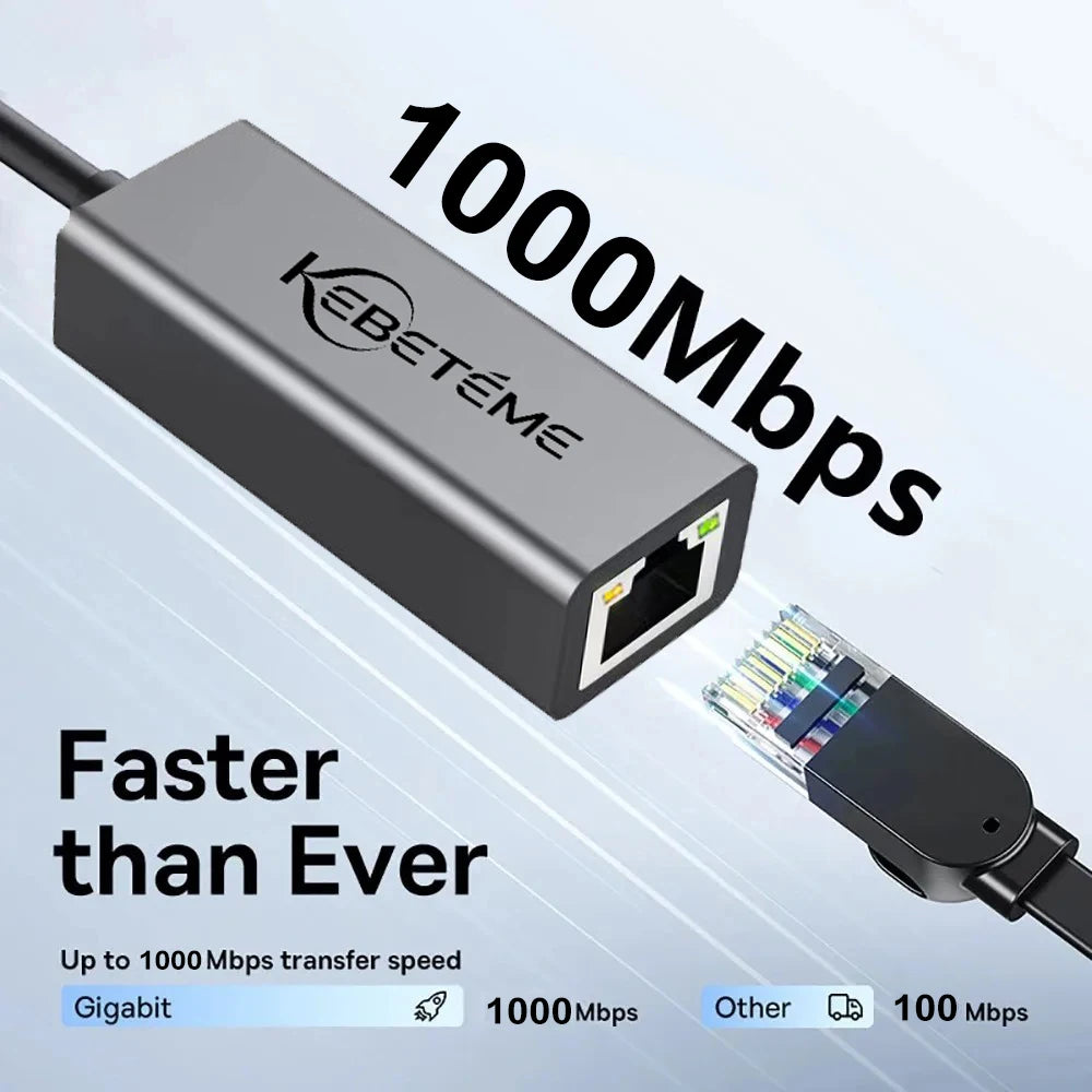 USB Ethernet Adapter 1000Mbps RJ45 Network Card for PC MacBook