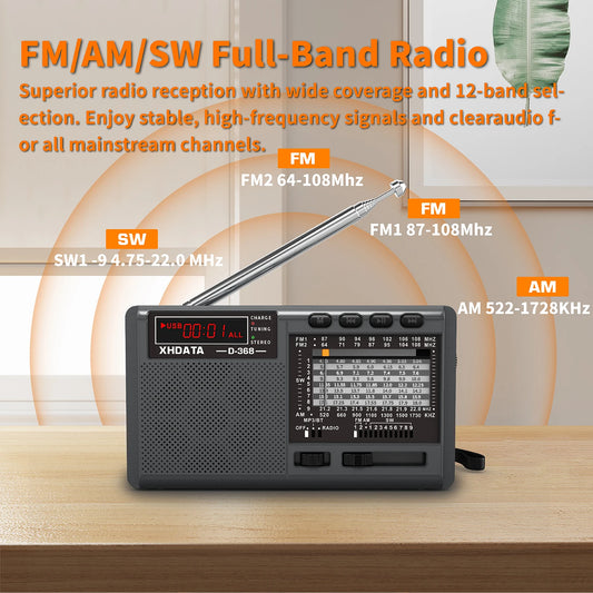 USB Rechargeable Battery Portable XHDATA Radio FM AM SW MP3 Player