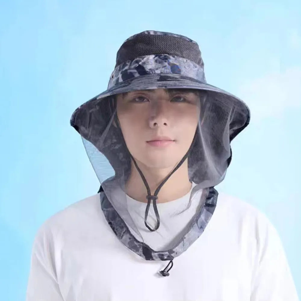 Foldable Mosquito Hat Drawstring Windproof Strap Insect Protection Net