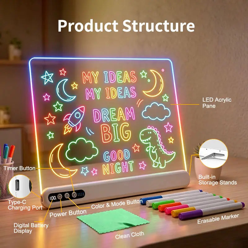 Rechargeable Light LED Drawing Board for Kids Acrylic Neon Message Board