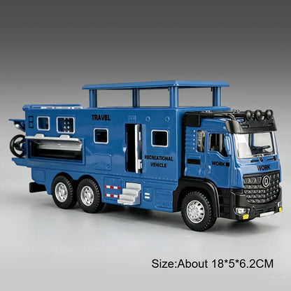 1:43 Diecast Camper Van Model Toy with Sound Light Adjustable Roof Doors