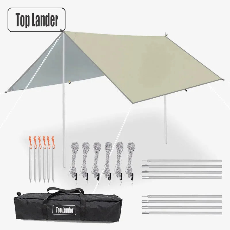 Waterproof Camping Tarp Shelter with Poles Rope Pegs 5x3m 4x3m
