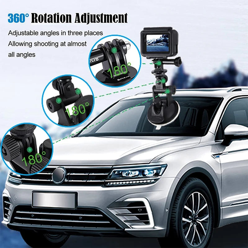 Suction Cup Car Mount for GoPro Hero 13-8 DJI Osmo Action w/ Adapter