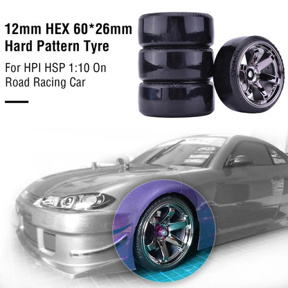 4pcs 1/10 RC Drift Tires Wheels Set Hard Tread 12mm Hex for HPI HSP - EXPROTAS