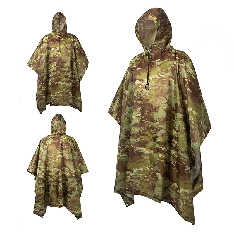 Men's Military Camo Waterproof Raincoat, Impermeable Zipper Rain Poncho for Motorcycle