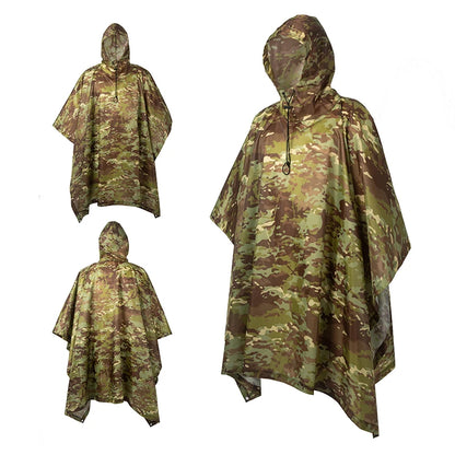 Men's Military Camo Waterproof Raincoat, Impermeable Zipper Rain Poncho for Motorcycle