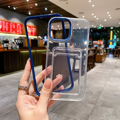 Transparent Card Holder Shockproof Soft Case for iPhone 12-16 Pro Max