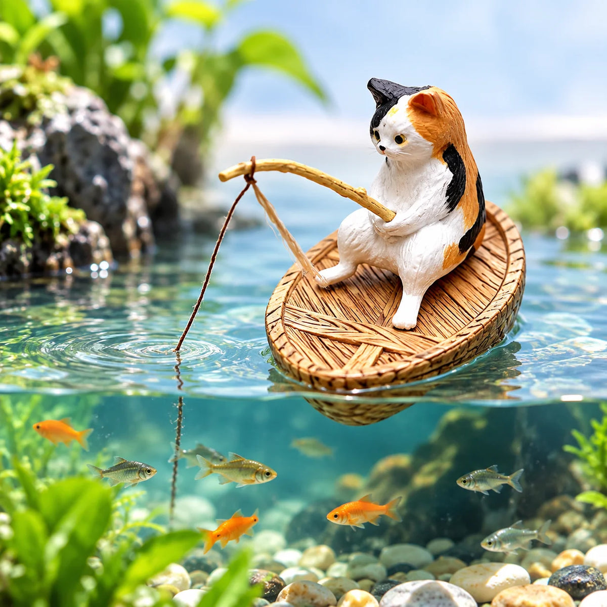 Fishing Cat Figurine 1pc Aquarium Decoration Resin Miniature Tank Ornament