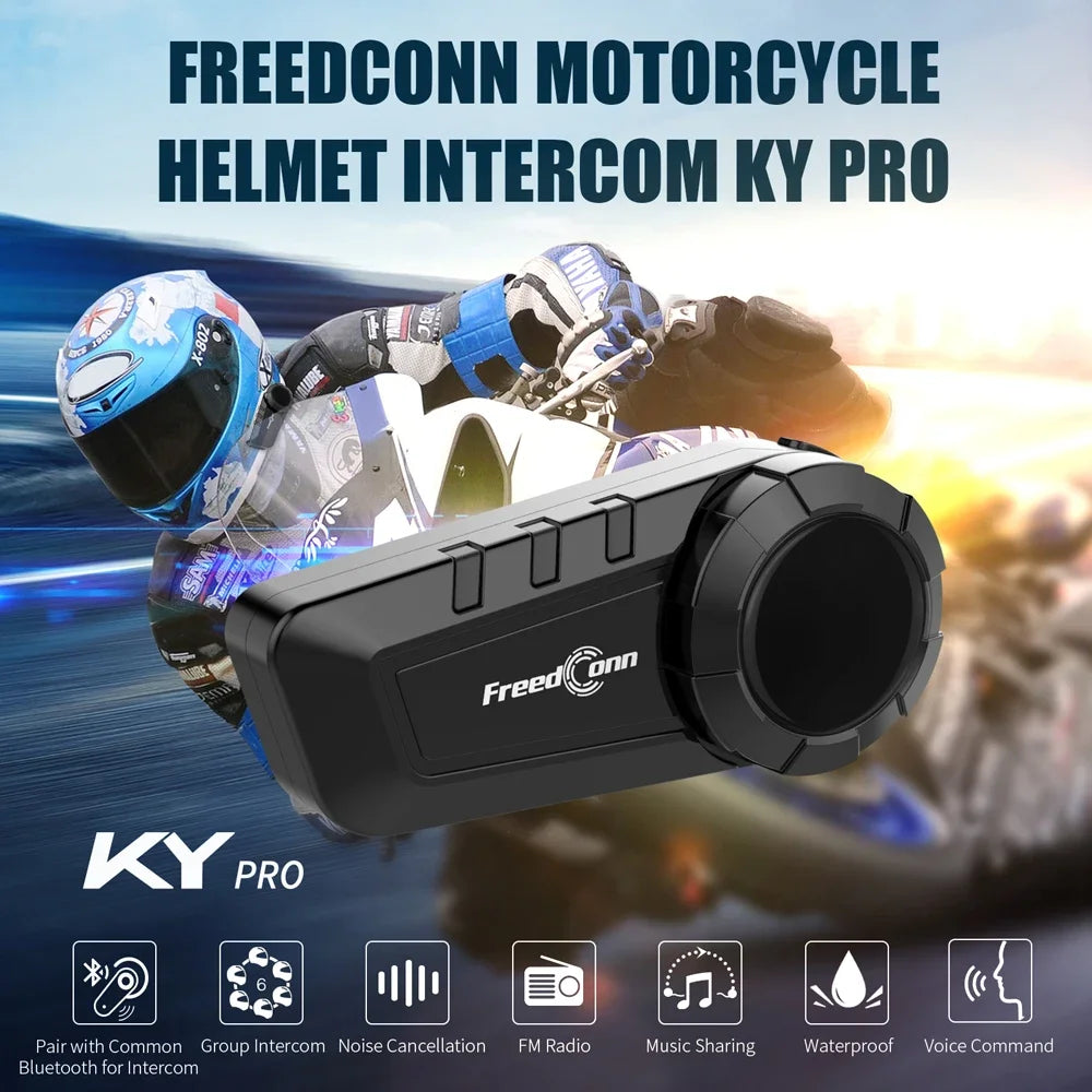 Freedconn Motorcycle Helmet Bluetooth Intercom 1000m 6 Riders Waterproof
