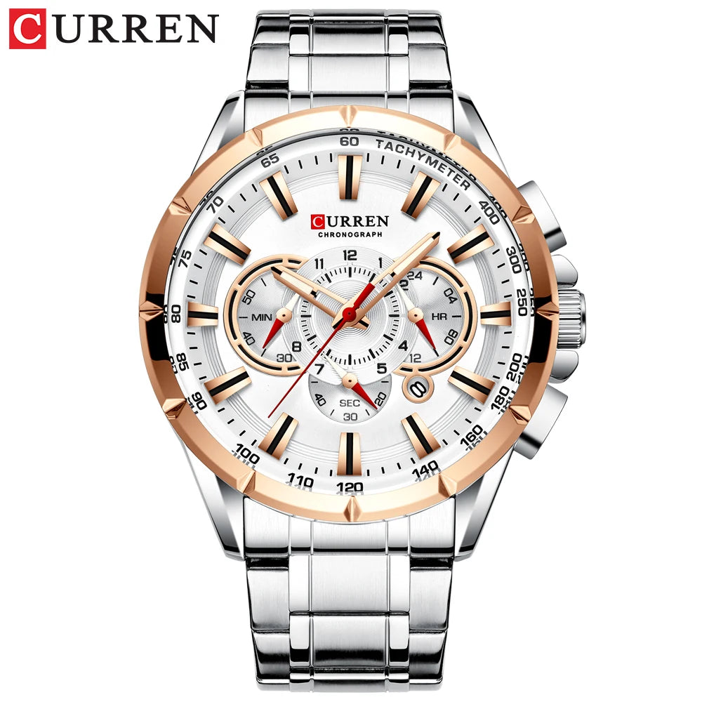 Stainless Steel Curren Mens Quartz Watch Luminous Waterproof Big Dial