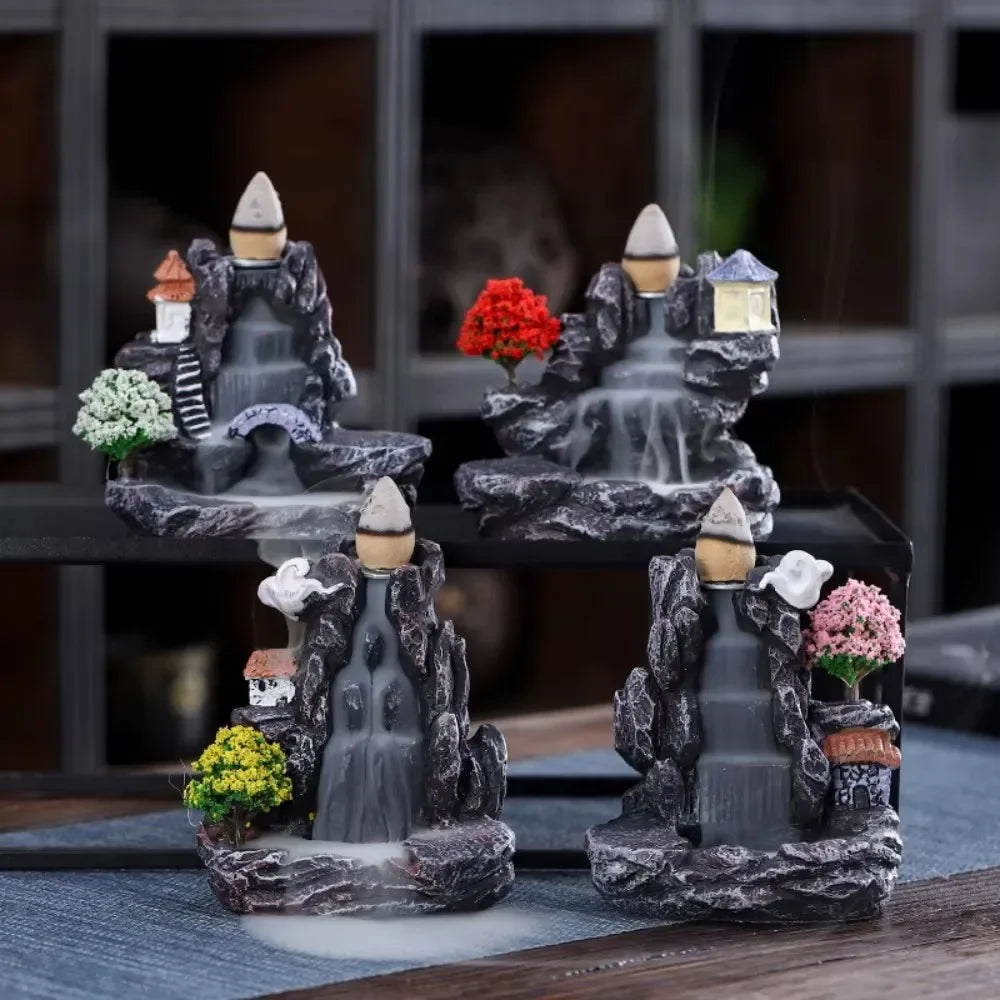 Backflow Incense Holder Waterfall Burner Ceramic Home Decor with Cones
