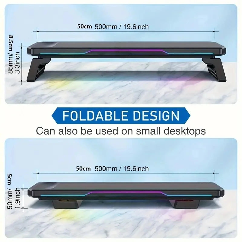 ITLY RGB Monitor Stand w/ 3 USB Ports Desktop Riser for PC Laptop 19.6"
