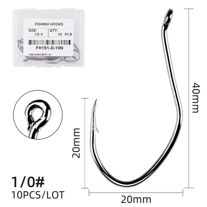 10Pcs Fishing Hooks Barbed Carbon Steel Circle Hook 6/0-10 Catfish Tackle