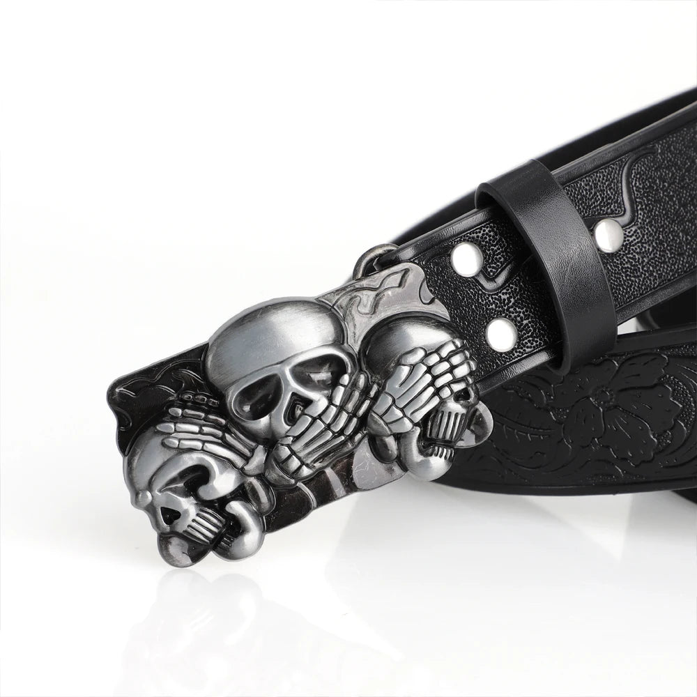 1Pcs PU Belt Skull Waist Punk Fashionable for Men Women Street Style
