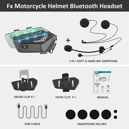 Freedconn FX Motorcycle Helmet Bluetooth Intercom Headset 10 Riders Pairing