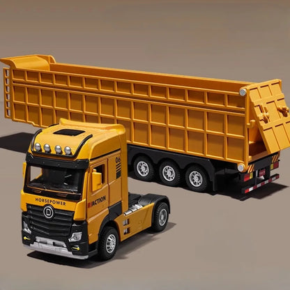 1/50 Extended Dump Truck Model Toy Metal Diecasting Doors Opened Sound Light Pull Back Vehicle Models Ornaments Children's Gifts-EXPROTAS