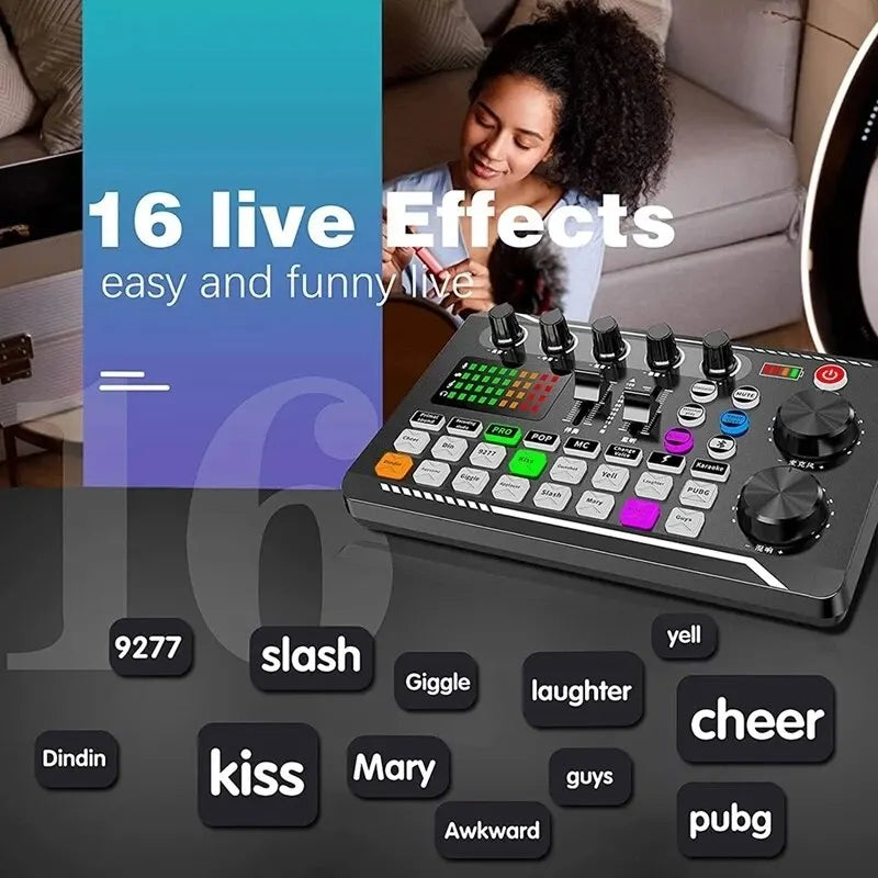 DJ Equipment Microphone Sound Card Console Studio Sound Card Kit Cable Phone Mixing Computer Live Voice Mixer F998 Sound Card-EXPROTAS