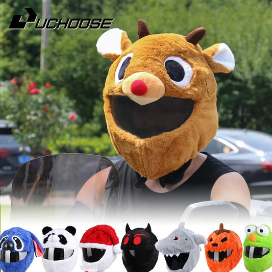 Full Face Covers Plush Motorcycle Helmet Christmas Cartoon Protective Hat
