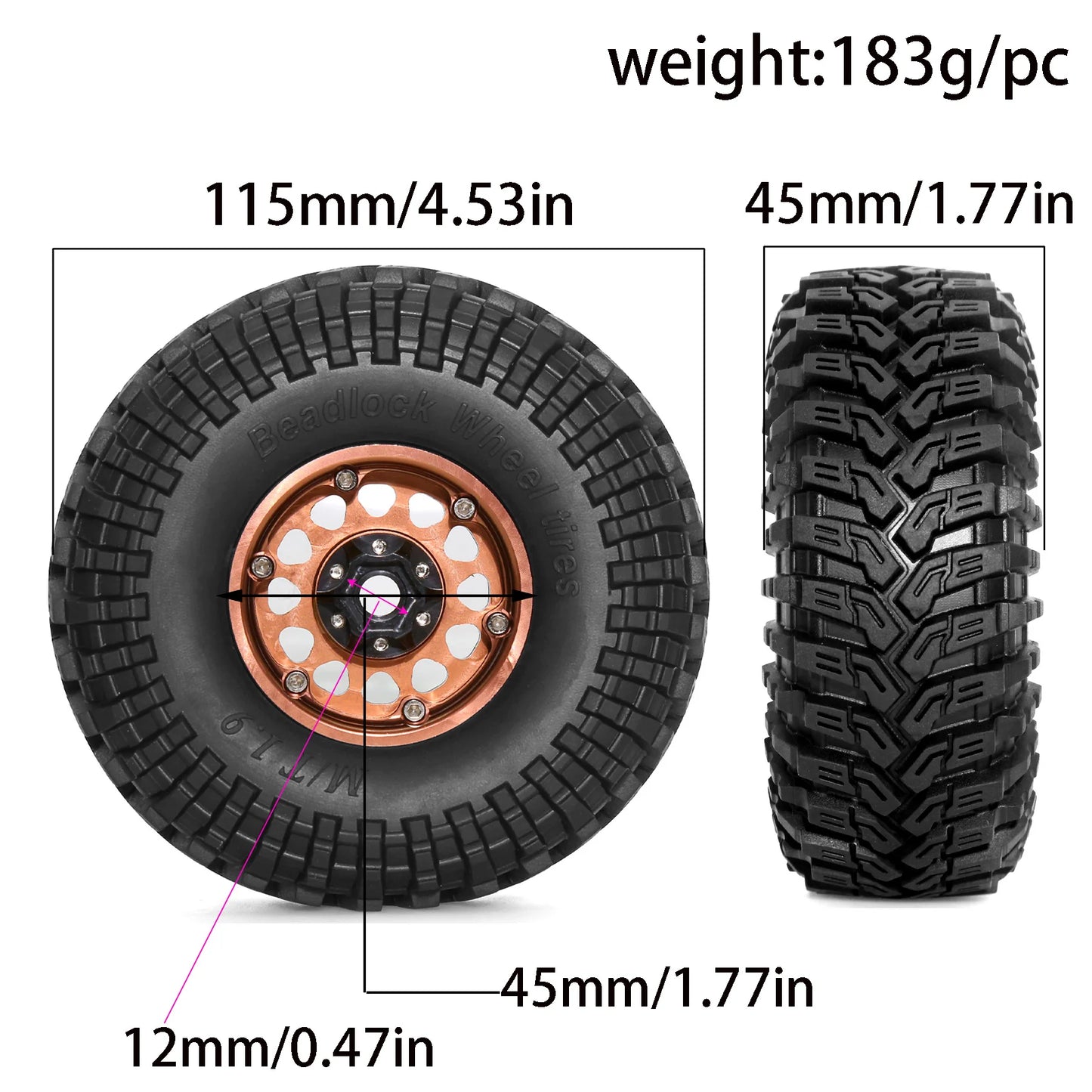 4pcs 1.9 Beadlock Wheels & Tires -8.9mm Offset for 1/10 RC Crawler TRX4