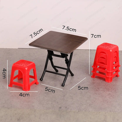 Miniature Vintage Table and Chair Set Dollhouse Furniture for Kids Play
