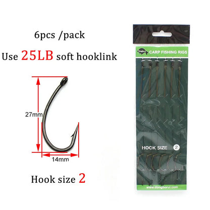 6pcs Carp Fishing Ready Tied Hair Rigs Hook Lines Size 2# 4# 6# 8# Tackle Set