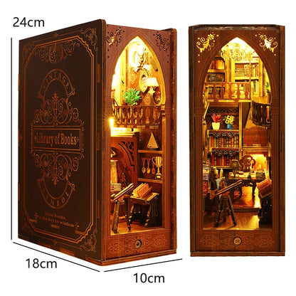 DIY Wooden Book Nook Mini Dollhouse 3D Puzzle Kit Bookshelf Insert Decor Gift - EXPROTAS