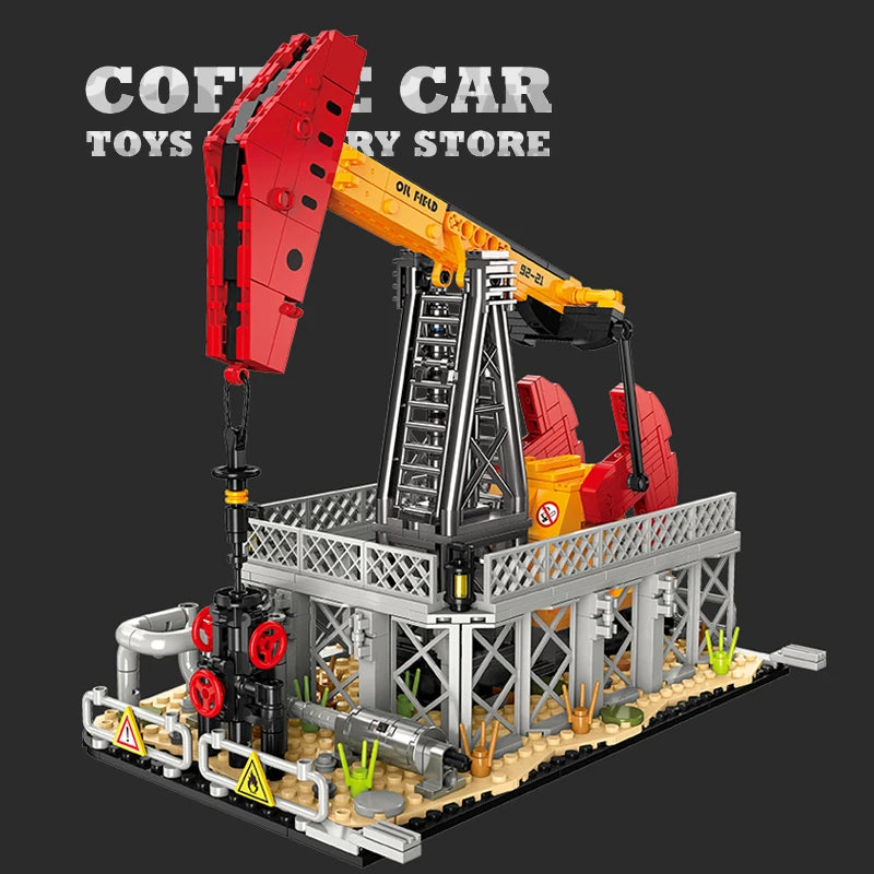 City Street View Industrial Factory Building Blocks Oil Pump MOC Plant Model Toy Gift