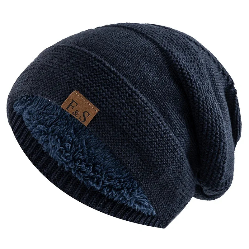 Faux Fur Lined Winter Beanie Hat Slouchy Cap Warm Unisex for Men Women