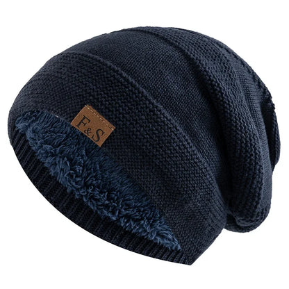 Faux Fur Lined Winter Beanie Hat Slouchy Cap Warm Unisex for Men Women