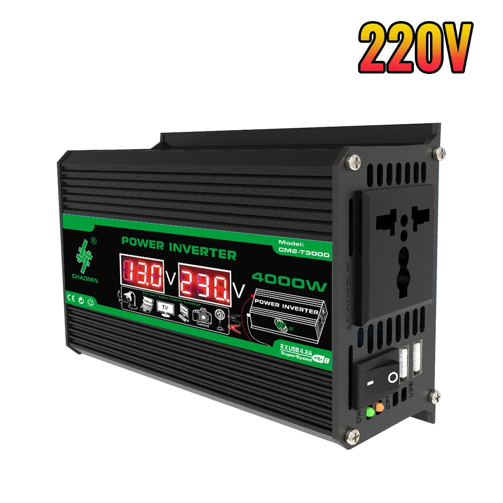 4000W 12V DC to 110/220V AC Power Inverter Dual USB LCD Camping RV