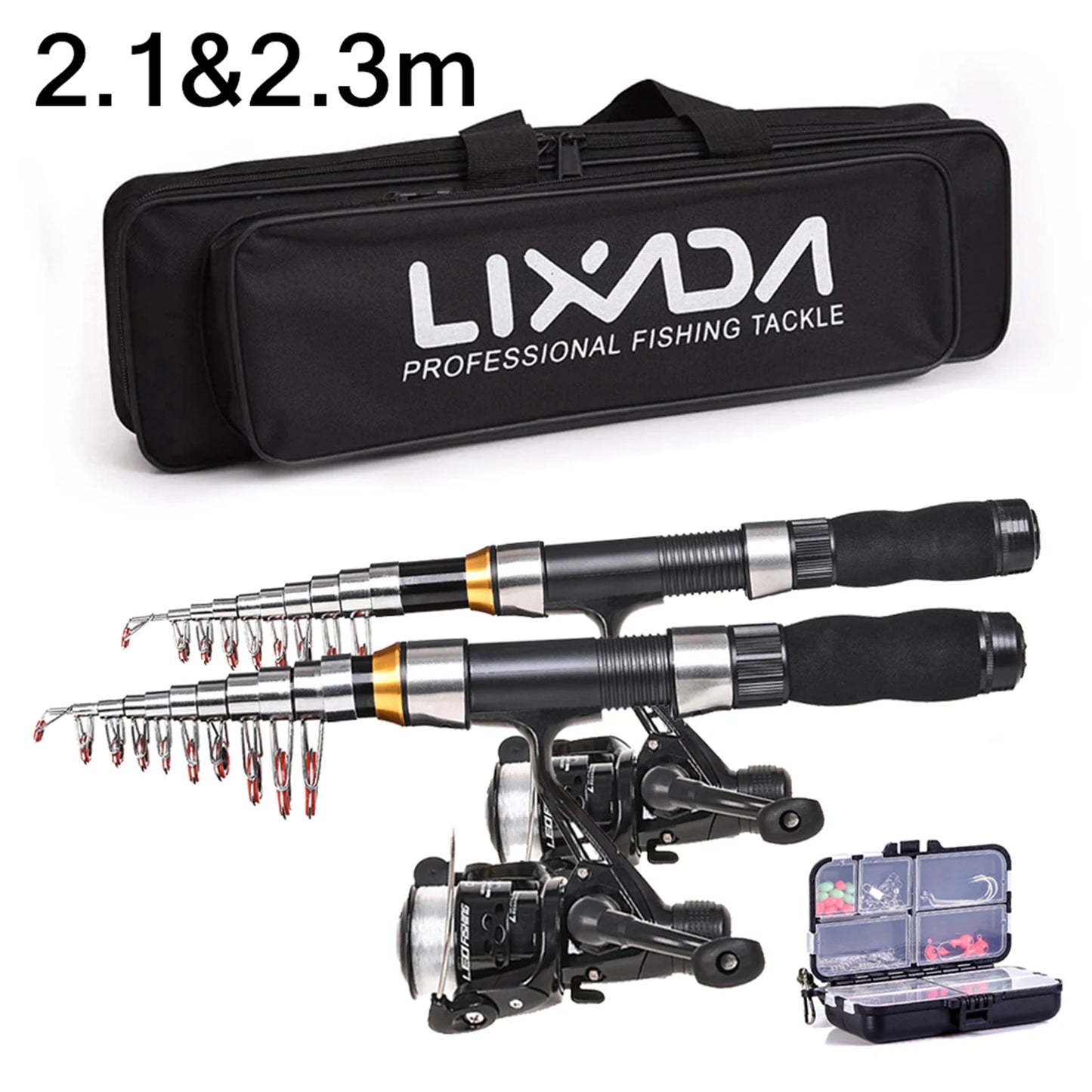 Lixada 2.1m 2.3 m Telescopic Fishing Rod Reel Combo Full Kit Carbon Fiber Rod Pole Spinning Reel Fishing Bag Case Pesca Gear Set-EXPROTAS