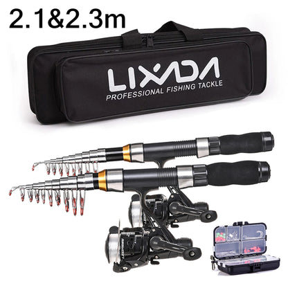 Lixada 2.1m 2.3 m Telescopic Fishing Rod Reel Combo Full Kit Carbon Fiber Rod Pole Spinning Reel Fishing Bag Case Pesca Gear Set-EXPROTAS