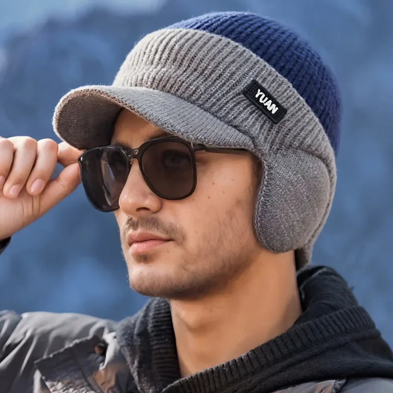 Ear Protection Dual-Tone Knit Baseball Cap for Outdoor Activities