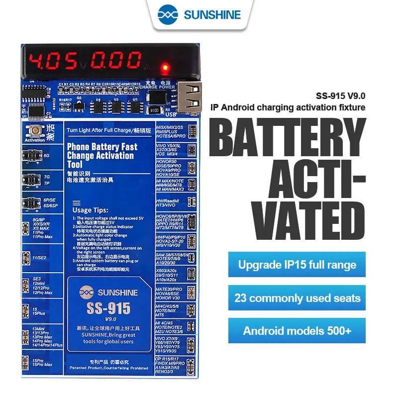 SUNSHINE SS-915 V9.0 IP Android Battery Activation Charging Board for 6G-15ProMax Huawei VOVI Activated Fast Charging Tool-EXPROTAS