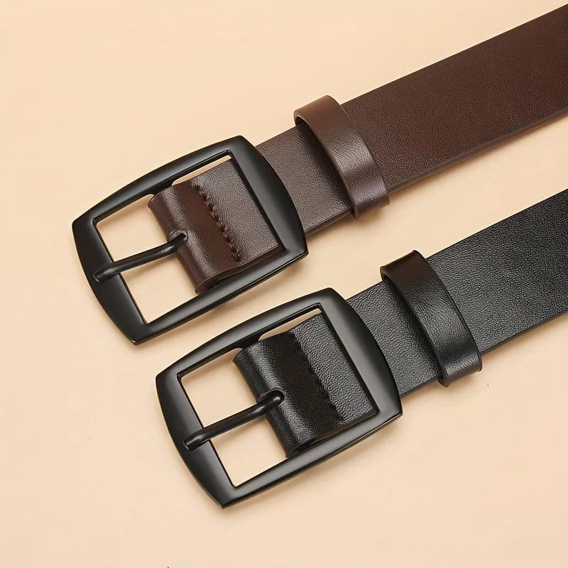 2PC PU Leather Belt for Men Luxury Metal Pin Buckle Jeans Waist Strap