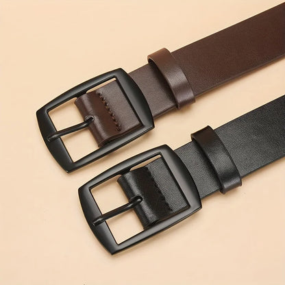 2PC PU Leather Belt for Men Luxury Metal Pin Buckle Jeans Waist Strap