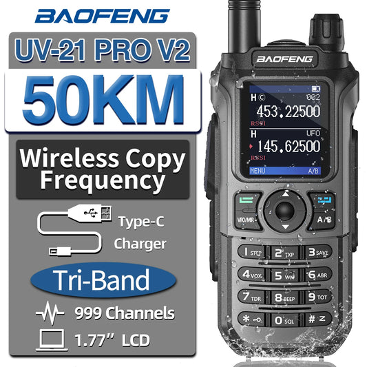 Baofeng UV-21 Pro V2 Wireless Copy Frequency Tri Band Powerful Waterproof Long Range UV-5R 22Pro S22 Type-C Two Way Radio-EXPROTAS