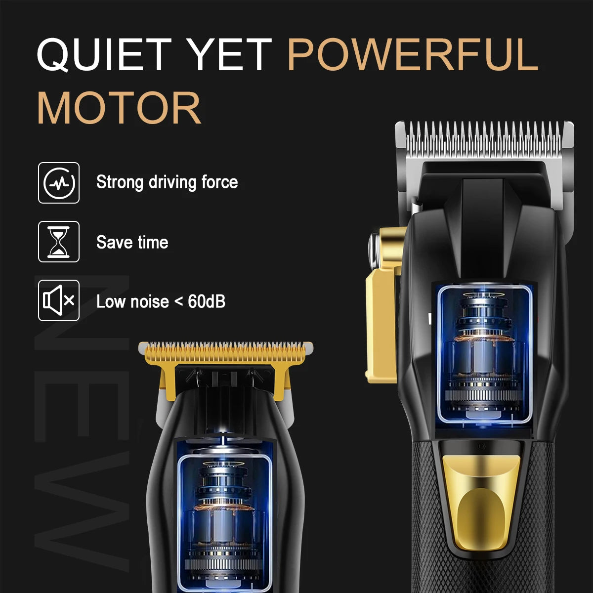 Professional Hair Clipper Set for Men, Rechargeable Hair Trimmer with LCD Digital Display, Electric Clipper, Black and Gold-EXPROTAS