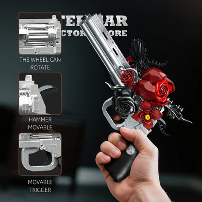 631pcs Mecha Rose Revolver Building Blocks Red Flower MOC Brick Model Toy Set