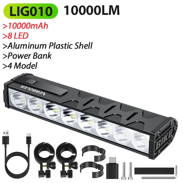 10000mAh Bicycle Headlight 17 LED USB Rechargeable Power Bank MTB Front Light