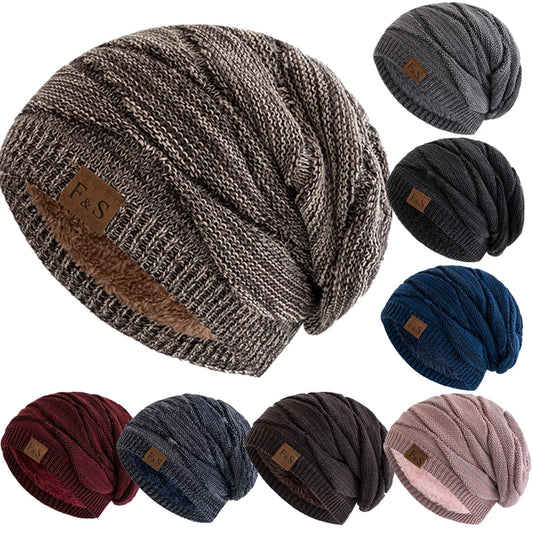 New Unisex Slouchy Winter Hat Fleece Lined Beanie Men Women Mixed Color Knit Cap - EXPROTAS